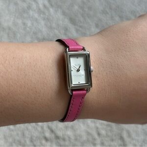 Vintage Coach Silver Face Watch with Pink Strap